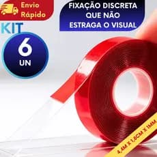 KIT(1/2/3/4/5/6) Fita Dupla Face Transparente Extra Forte (4,5m x 1,8cm) Para Fixar Sem Furos Parede Vidro Metal Móveis