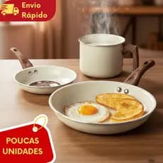 Jogo de Panelas Kit 3 Peças Indução Conjunto Antiaderente De Cerâmica Frigideira Leiteira Fogão Limpeza Fácil