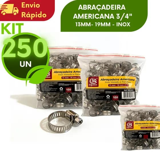 250 UNIDADES Abraçadeira Americana 3/4 Vazada Reparo Rápido Mangueira Jardim Gás Compressor Oficina Torneira