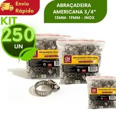 250 UNIDADES Abraçadeira Americana 3/4 Vazada Reparo Rápido Mangueira Jardim Gás Compressor Oficina Torneira