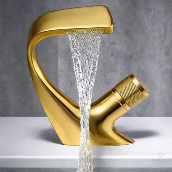 Torneira Monocomando Dourada Curvada Banheiro Cascata Roma