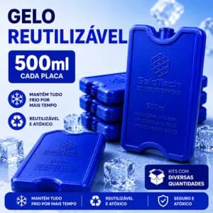 Kit Gelo Reutilizável Rígido Gelotech 500ml Placas Gelox Artificial para Cooler Caixa Térmica Delivery Medicamentos