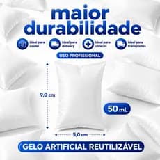 Gelo Artificial Reutilizável Para Cooler Bolsa Térmica Delivery Clínica Transportes Gelox 50ml Kit 150 a 500 Unidades