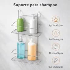 Suporte porta shampoo 2 andares cromado de pendurar no box