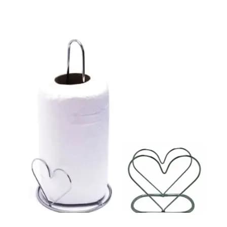 Kit Suporte Porta Rolo Papel  Coração CROMADO Organizador Cozinha Mesa Multiuso