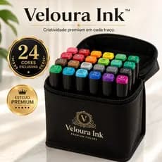 Veloura Ink™ - Estojo Canetas Hidrográficas 24 Cores Vibrantes, Alta Pigmentação Ponta Fina, uso escolar, profissional..