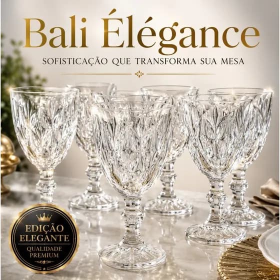 Bali Élégance Glass - Jogo 6 Taças de Vidro 350ml Luxo – Taças para Suco, Água, Sobremesa e Mesa Posta Elegante Premium