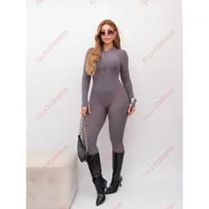 macacão Virgínia canelado Tricot Modal com zíper na  frente ótima qualidade macacão Manga Longa estilo moda Cod:Y99