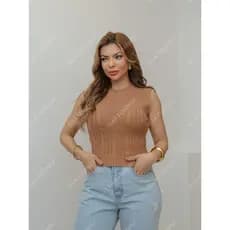 Blusinha Regata Slim Verão com Detalhes em Tela e Tranças Modal Versátil e Estilosa Cod:Q1