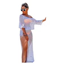 Saida de Praia Feminina Cropped e Saia Tricot Verão Praia