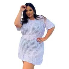 Saida De Praia Plus Size Tricot Babado Manguinha