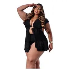 Saida Praia Aberta Curta Plus Size Manga Babado Piscina