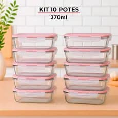 Kits de Pote Hermético de Vidro 370ml com Tampa Selante e Anel de Silicone