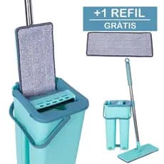 Mop Flat Lava e Seca com Balde Refil Microfibra  Cabo Inox 6 Litros