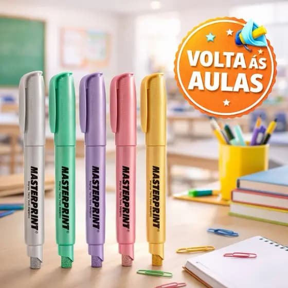 Kit Marca Texto Glitter Masterprint 6 Cores Metálicas | Volta às Aulas