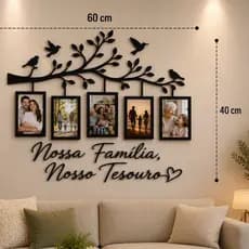 Porta Retrato de Parede Família Personalizado MDF Preto Decoração Moderno