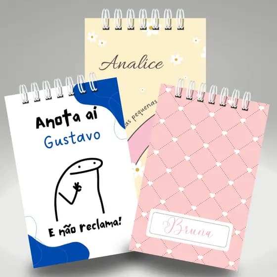Bloco de Anotações A6 personalizado com nome - capa dura - 100 Folhas -  wire-o