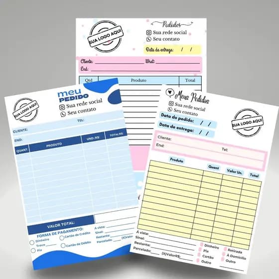 Talão de Pedidos com Sua Logo, rede social e contato tamanho 15X21 100 folhas un. controle de venda