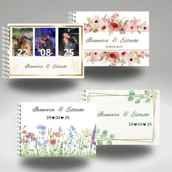 Caderno Livro de Assinatura e Recados  Personalizado Para Casamento , Bodas e Aniversários 100 Folhas