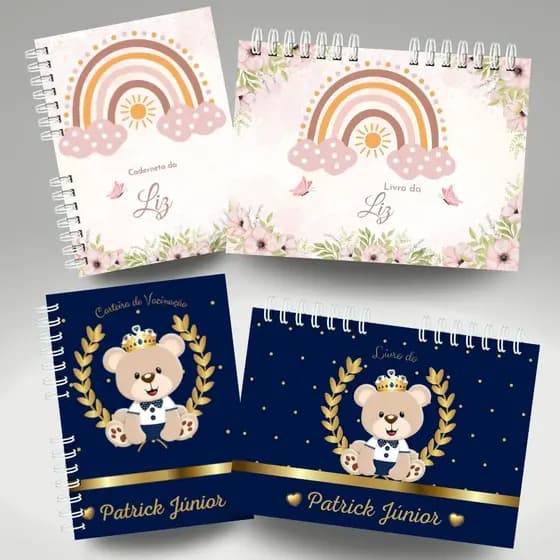 Kit Caderneta de Vacinação Atualizada e Livro do Bebê Personalizados com Nome para Meninos e Meninas