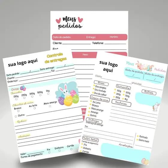 Talão de Pedidos de Confeitaria, Páscoa, personalizado com sua logo, rede social e contato tamanho A6 10x15 100 folhas