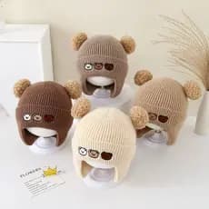 Gorro Infantil Bear Crested/De Bebê Com Capas De Orelha Para Idades De 0 Meses A 1 Ano