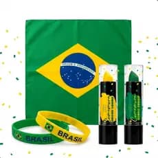 Kit Torcedor Copa Do Mundo 2026 Seleção Brasileira Bandana Brasil, Pulseira Brasil e Batom Bala