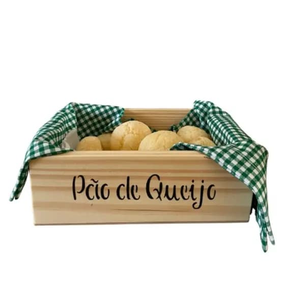 Cesta Caixa Porta Pão de Queijo Madeira Pinus com Alça - Mesa Posta, Decoração