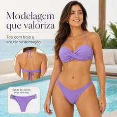 Biquíni 3 Peças Feminino com Bojo Aro de Sustentação Tanga Asa Delta 38 ao 44 Cores Sortidas Verão
