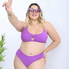 Biquíni Neon Plus Size Top Cropped Texturizado Canelado Confortável Alta Elasticidade Praia Verão