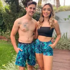 Shorts Bermuda Mozão Casal Masculino e Feminino Floral Ajustável Plus Size M G GG 3G Praia Verão