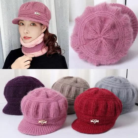 Boina Gorro Feminino Vintage Inverno Lã Tricotada Peluciada Aba Curta Cores Variadas
