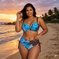 Conjunto Biquíni Plus Size Floral CinturaAlta 46-52 Feminino Azul Preto Rosa Vermelho ModaPraia 2026