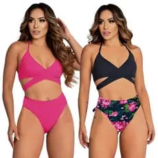 Biquíni Plus Size Feminino Top Transpassado Amarração Poliamida M ao 3G Cores Sortidas BIQ 403