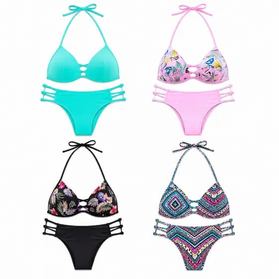 Biquíni com Bojo Alças Ajustáveis Calcinha Poliamida Estampado Praia Verão P-GG Cores Variadas LM93
