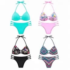 Biquíni com Bojo Alças Ajustáveis Calcinha Poliamida Estampado Praia Verão P-GG Cores Variadas LM93