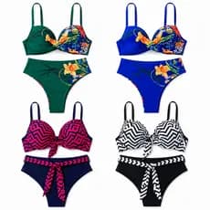 Biquíni Com Bojo Resistente Hot Pants Geometrico Estampa Floral  Semi Plus Cintura Alta 3575-3605