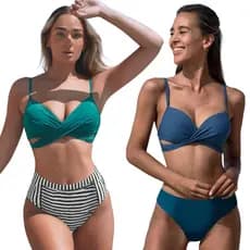 Biquíni 3 Peças Feminino com Bojo Top Hot Pants Cintura Alta Amarração 38 ao 44 Cores Sortidas Verão