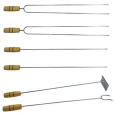 Conjunto de Espetos para Churrasco 60 cm 2 Duplos 2 Simples Garfo Rastelo