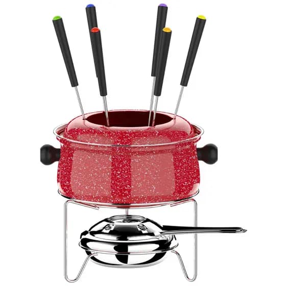 Kit Conjunto de Fondue Médio com 10 Peças Euro Colorstone Vermelho Caçarola 0,95L Aço Inox HH7814
