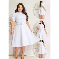 Vestido Midi Feminino Elegante com Cinto e Botões Eduarda