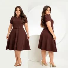 Vestido Godê Pérola MARROM Acompanha Cinto, moda Cristã/Evangélica .Lindas Cores
