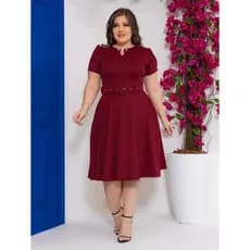 Vestido Pérola Godê Bordo com Cinto- P ao G2