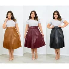 Saia Midi Plissada com Cinto Lindas Cores M ao GG Moda Feminina Cristã