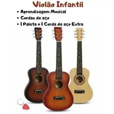 Mini Violão Infantil de Madeira com Cordas de Aço  Brinquedo  Menina Menino Musical Educativo + Palheta violão Iniciante