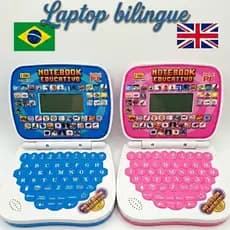 Laptop Infantil Educativo 2 em 1 Bilingue Inglês e Português Notbook Infantil com Matemática Jogos Letras e Músicas