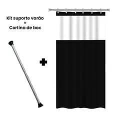 Cortina Box em PVC Para Banheiro Anti Mofo Com Ganchos Varias Cores + Suporte de cortina