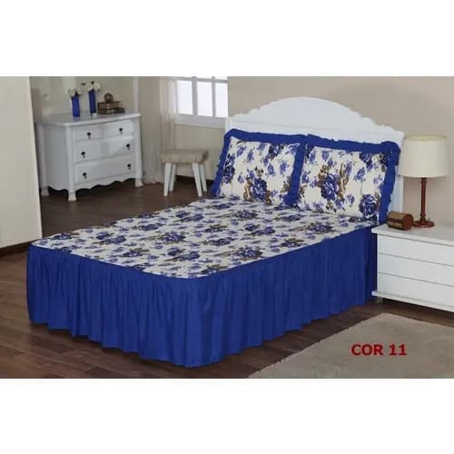 Colcha Casal Oxford Floral Diversas Atacado Sergipe Promoção Flores Primavera Cobre Leito com Babado
