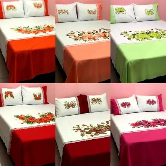 Lençol Pintado Casal com Fronhas Box Lencol Colcha