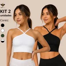 Kit 2 Top Feminino Fitness Alcinha Cruzada Treino Dia a Dia Academia Suplex